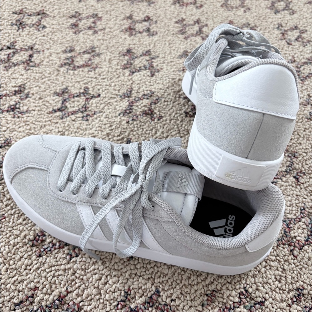 adidas Women's Light Gray Suede Court Sneakers - Picture 2 of 3